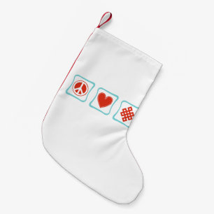 Peace Love Buddhism Squares Small Christmas Stocking