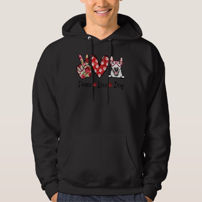Peace Love Bull Terrier Paw Print Pet Dog Puppy Ow Hoodie (Front)