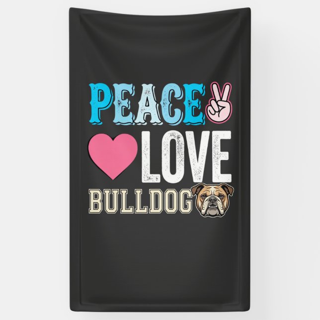 Peace Love Bulldog Vector Banner (Vertical)