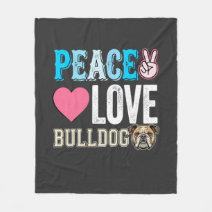 Peace Love Bulldog Vector Fleece Blanket