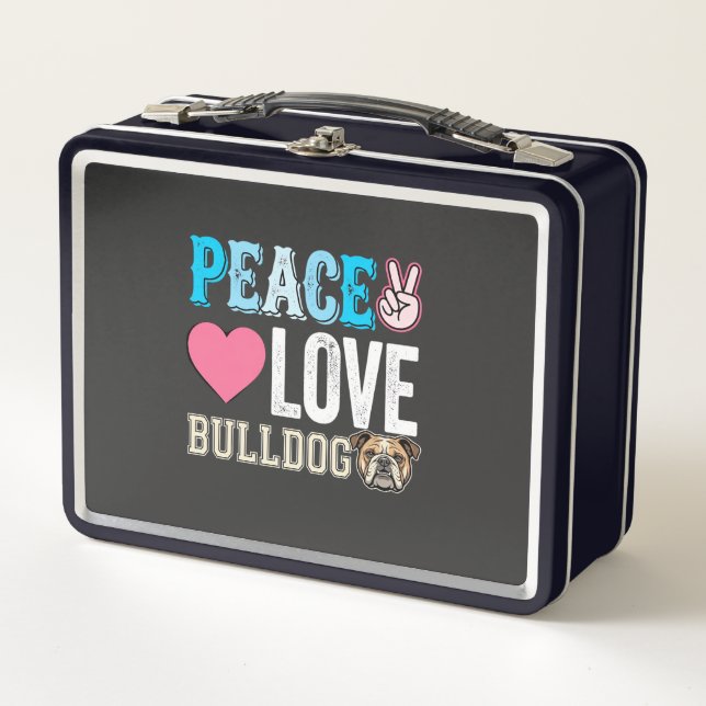 Peace Love Bulldog Vector Metal Lunch Box (Front)