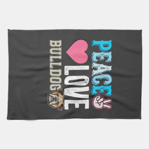 Peace Love Bulldog Vector Tea Towel