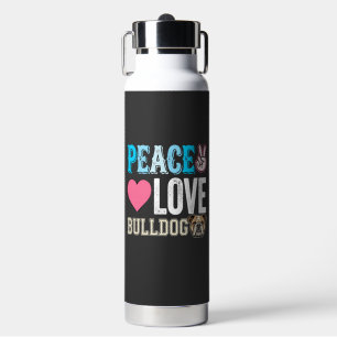 Peace Love Bulldog Vector Water Bottle