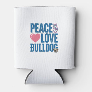 Peace Love Bulldog Vintage Dog Shirt Design Can Cooler