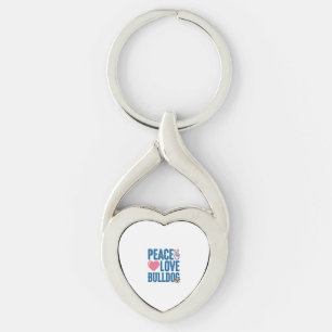 Peace Love Bulldog Vintage Dog Shirt Design Key Ring