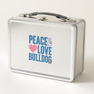 Peace Love Bulldog Vintage Dog Shirt Design Metal Lunch Box