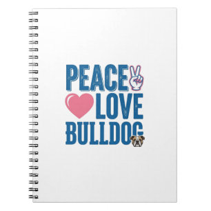 Peace Love Bulldog Vintage Dog Shirt Design Notebook