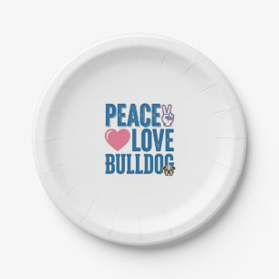Peace Love Bulldog Vintage Dog Shirt Design Paper Plate