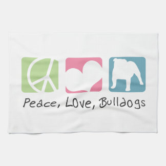 Peace Love Bulldogs Tea Towel
