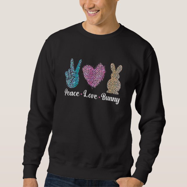 Peace Love Bunny Leopard Graphic Shirt Funny Easte (Front)