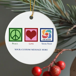 Peace Love Business Logo Custom Christmas Ceramic Tree Decoration