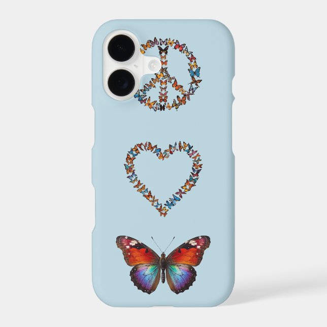 Peace Love Butterflies - Blue Graphic Cell Phone (Back)