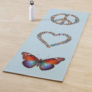 Peace Love Butterflies - Colorful Blue Meditation Yoga Mat