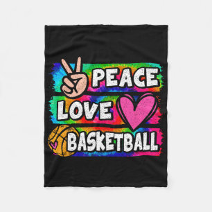 Peace Love Bysketbyll Lover Cute Tie Dye Girls Boy Fleece Blanket