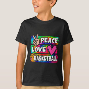 Peace Love Bysketbyll Lover Cute Tie Dye Girls Boy T-Shirt