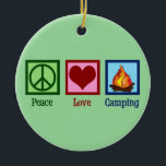 Peace Love Camping Ceramic Tree Decoration<br><div class="desc">A cute camping trip gift featuring a peace sign,  heart,  and campfire from a campsite outdoors. Peace Love Camping.</div>
