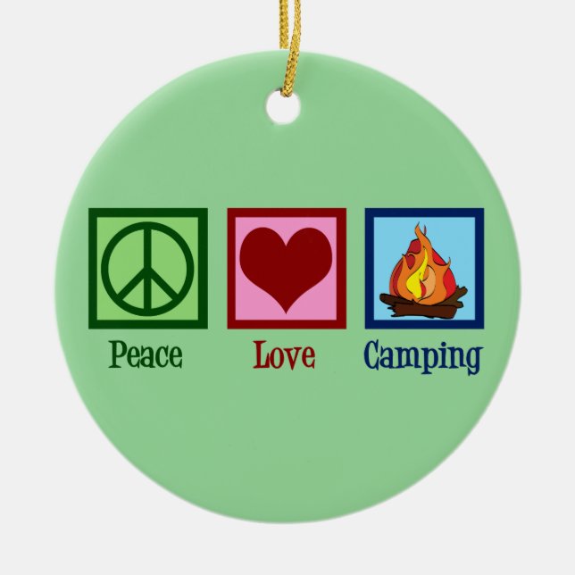 Peace Love Camping Ceramic Tree Decoration (Front)