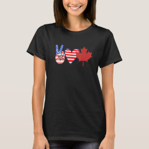 Peace Love Canada Usa Flag  Heart Canadian America T-Shirt