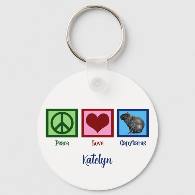 Peace Love Capybaras Key Ring (Front)