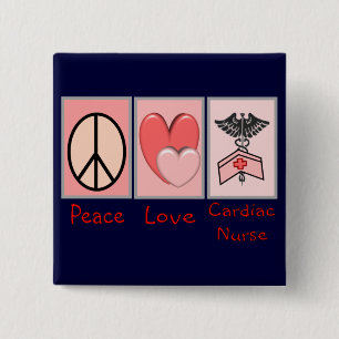 Peace Love Cardiac Nurse 15 Cm Square Badge