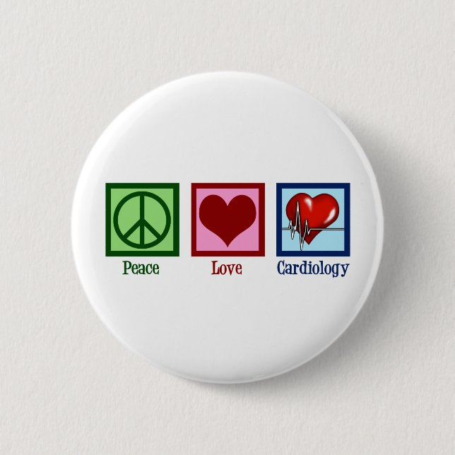Peace Love Cardiology Heart Surgeon Heartbeat 6 Cm Round Badge (Front)
