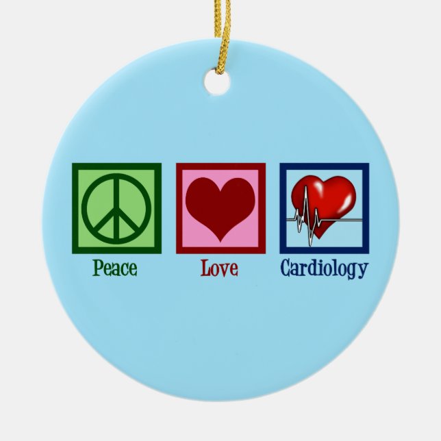 Peace Love Cardiology Heart Surgeon Heartbeat Ceramic Tree Decoration (Front)