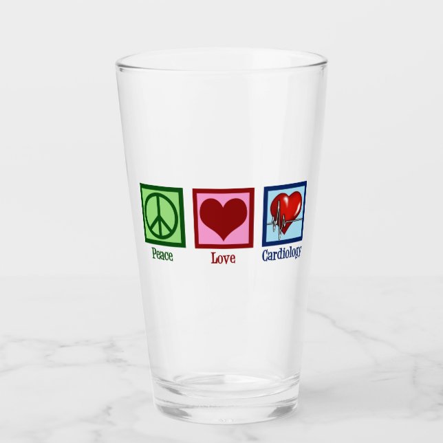 Peace Love Cardiology Heart Surgeon Heartbeat Glass (Front)