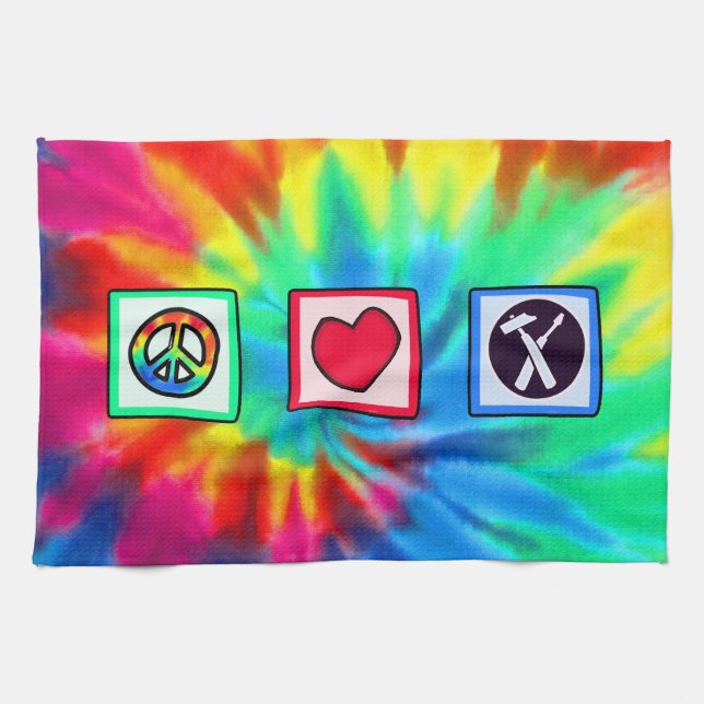 Peace, Love, Carpenters Tea Towel (Horizontal)