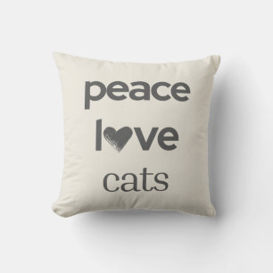 Peace Love Cats Cream Cat Lover Modern Graphic Cushion