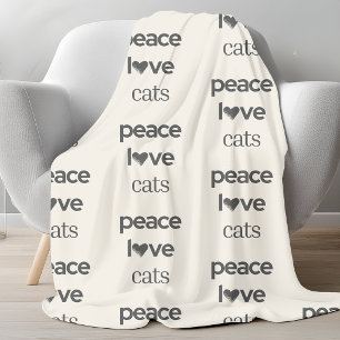 Peace Love Cats   Cream Cat Lover Modern Graphic Fleece Blanket