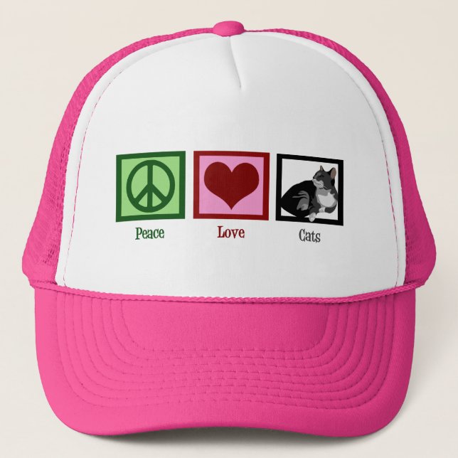 Peace Love Cats Cute Trucker Hat (Front)