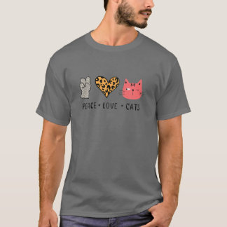 Peace Love Cats - Leopard Heart Cat Paw Funny Cat T-Shirt
