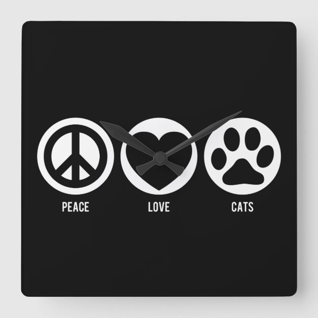 Peace Love Cats Square Wall Clock (Front)