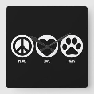 Peace Love Cats Square Wall Clock