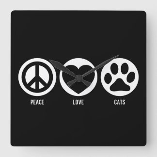 Peace Love Cats Square Wall Clock
