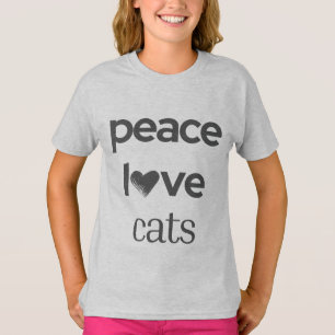 Peace Love Cats Stylish Cat Lover Girl's Graphic T-Shirt