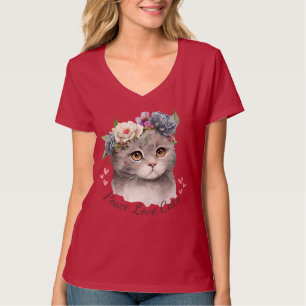 Peace love Cats V-neck T-Shirt for women
