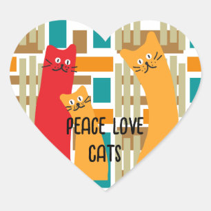 Peace Love Cats whimsical cute geometric shapes Heart Sticker
