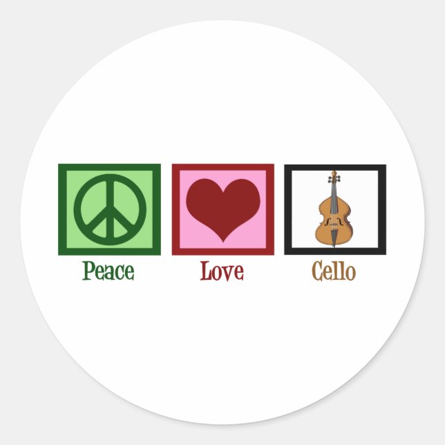 Peace Love Cello Classic Round Sticker (Front)