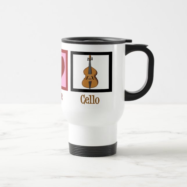 Peace Love Cello Cute Cellist Travel Mug (Right)