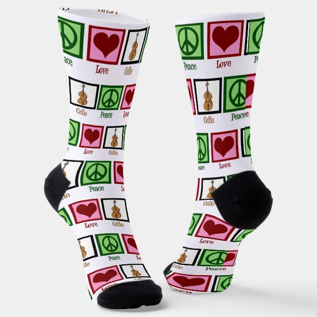 Peace Love Cello Player Cute Cellist Socks (Angled)