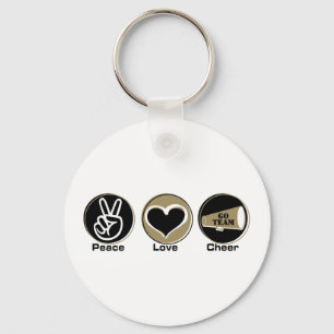 Peace Love Cheer Black/Gold Key Ring