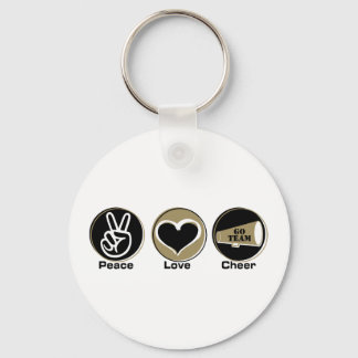 Peace Love Cheer Black/Gold Key Ring