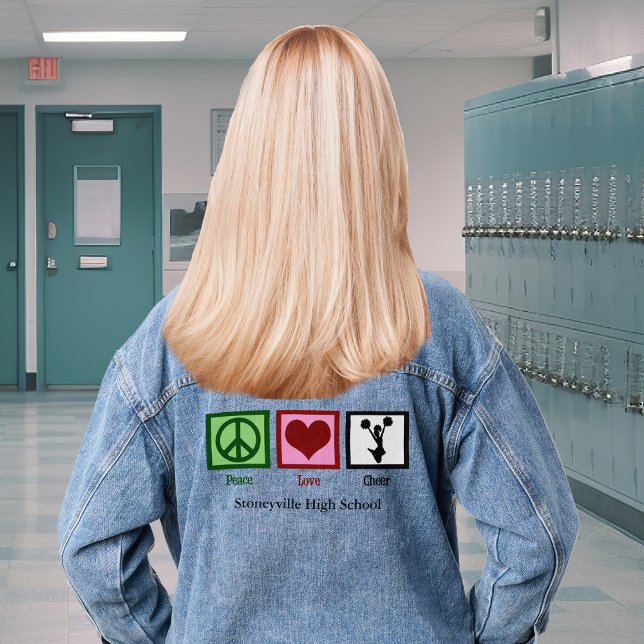 Peace Love Cheer Cute Custom Cheerleader Denim Jacket (Creator Uploaded)