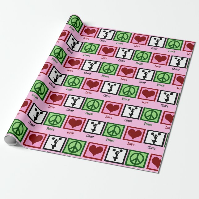 Peace Love Cheer Cute Pink Cheerleader Birthday Wrapping Paper (Unrolled)