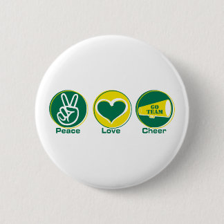 Peace Love Cheer Green/Yellow 6 Cm Round Badge