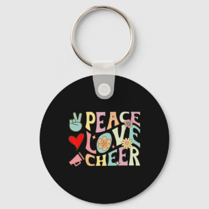 Peace Love Cheer Groovy Cheerleading Cheerleader Key Ring