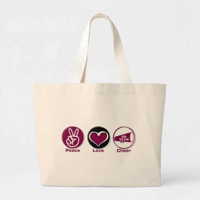 Peace Love Cheer Marron Large Tote Bag (Front)
