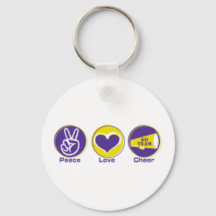 Peace Love Cheer Purple/Yellow Key Ring