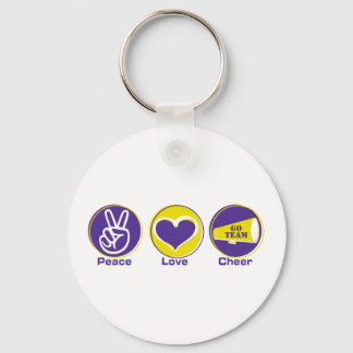 Peace Love Cheer Purple/Yellow Key Ring